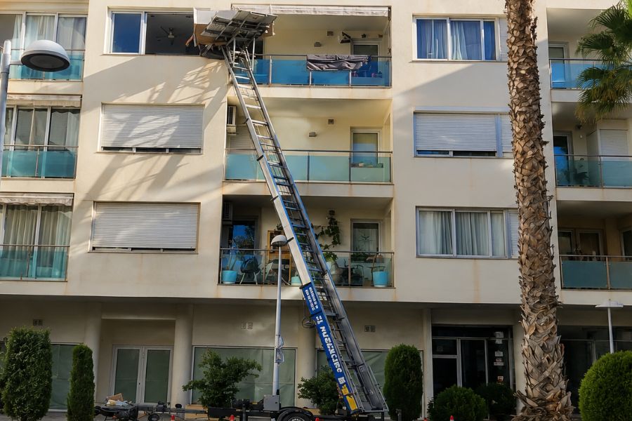 Elevamuebles realizando una mudanza en un edificio residencial de Alicante